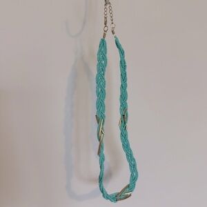 Fashion Jewelry Braided Beaded Turquoise Necklace with Gold Accents